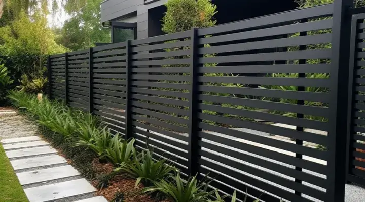 Modern slat aluminium fence in a front yard of a house in Werribee